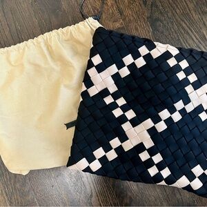 Naghedi Woven Black & Cream Geometric Clutch with dust cover